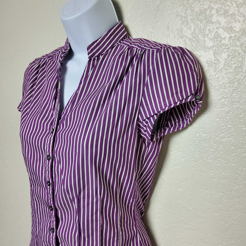 Express Design Studio Purple Striped Button-up Tee, Women's Extra Small - Trinity Thrift