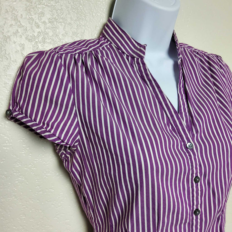 Express Design Studio Purple Striped Button-up Tee, Women's Extra Small - Trinity Thrift