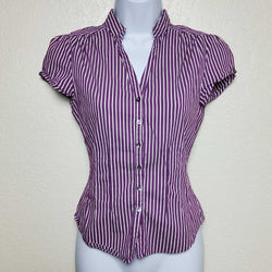 Express Design Studio Purple Striped Button-up Tee, Women's Extra Small - Trinity Thrift