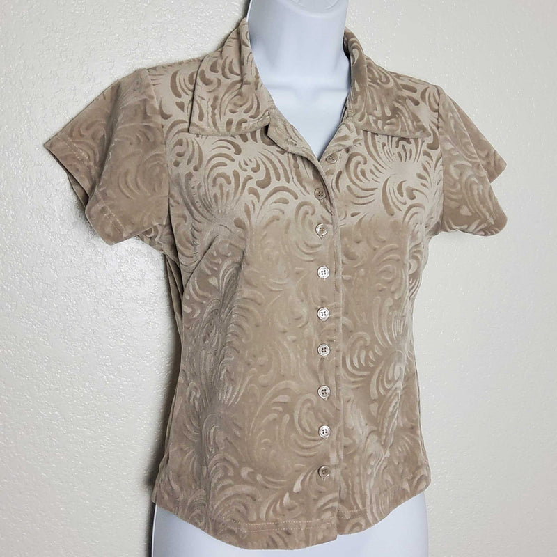 Feruccio Beige Floral Embroidered Shirt, Women's Small - Trinity Thrift