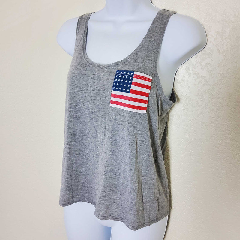 Fifth Sun Gray American Flag Tank Top, Women's Medium - Trinity Thrift