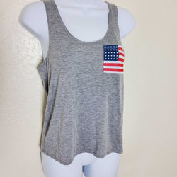 Fifth Sun Gray American Flag Tank Top, Women's Medium - Trinity Thrift