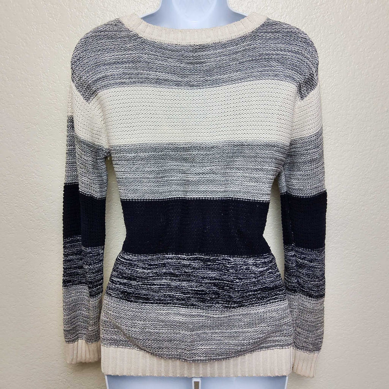 Forever 21 White, Grey and Black Striped Pullover Sweater, Women's Small - Trinity Thrift