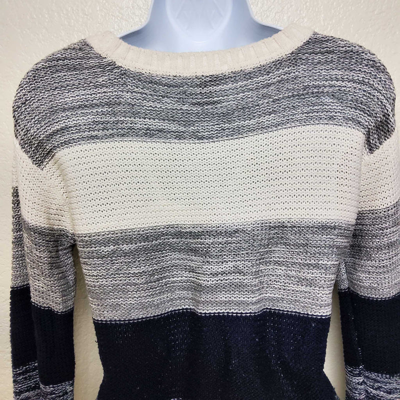 Forever 21 White, Grey and Black Striped Pullover Sweater, Women's Small - Trinity Thrift