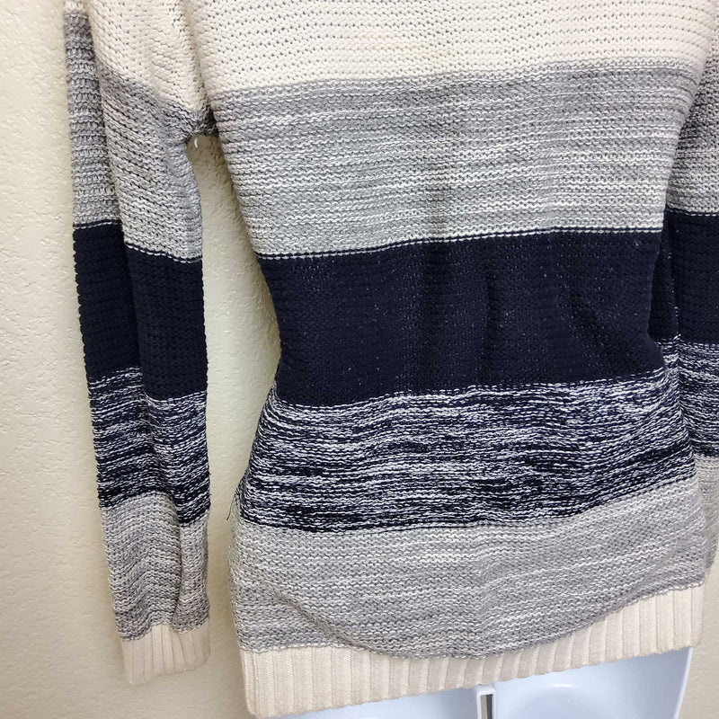 Forever 21 White, Grey and Black Striped Pullover Sweater, Women's Small - Trinity Thrift