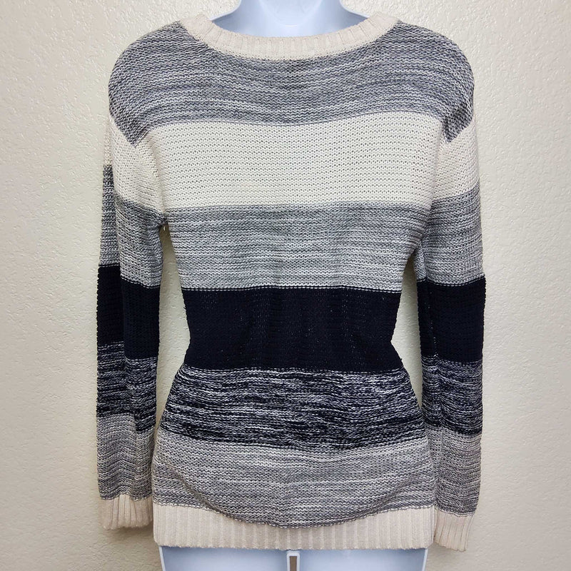 Forever 21 White, Grey and Black Striped Pullover Sweater, Women's Small - Trinity Thrift