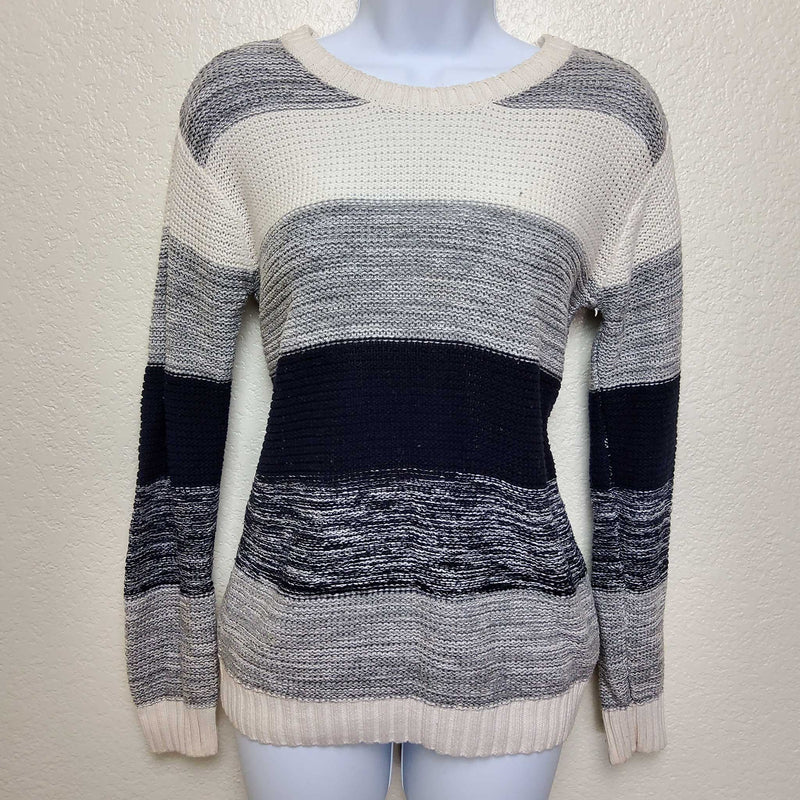 Forever 21 White, Grey and Black Striped Pullover Sweater, Women's Small - Trinity Thrift