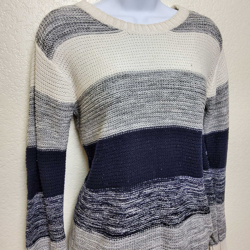 Forever 21 White, Grey and Black Striped Pullover Sweater, Women's Small - Trinity Thrift