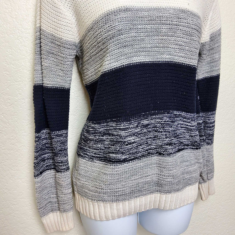 Forever 21 White, Grey and Black Striped Pullover Sweater, Women's Small - Trinity Thrift