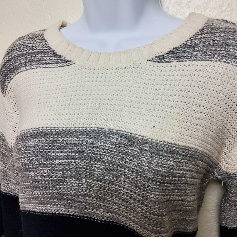 Forever 21 White, Grey and Black Striped Pullover Sweater, Women's Small - Trinity Thrift