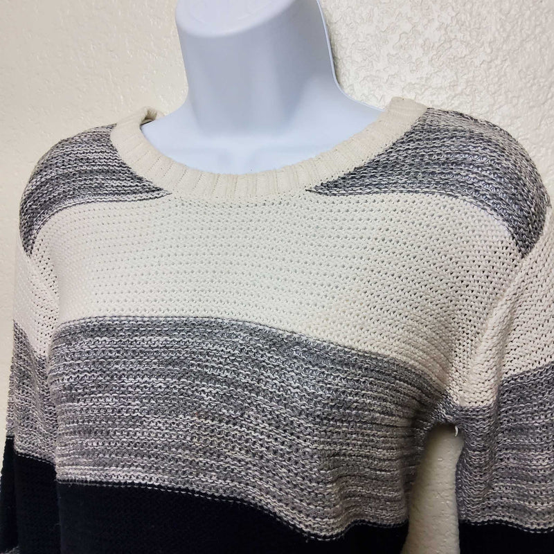 Forever 21 White, Grey and Black Striped Pullover Sweater, Women's Small - Trinity Thrift