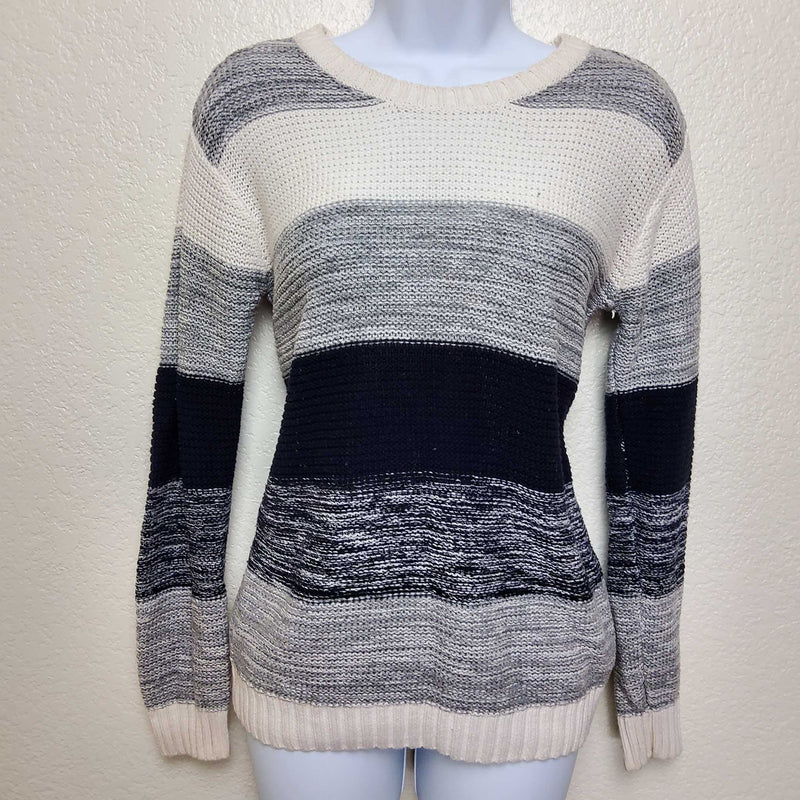 Forever 21 White, Grey and Black Striped Pullover Sweater, Women's Small - Trinity Thrift