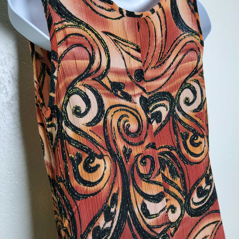 Gabrielle Burnt Orange Geometric Swirl Print Tank Sun Dress, Women's Size 6 - Trinity Thrift