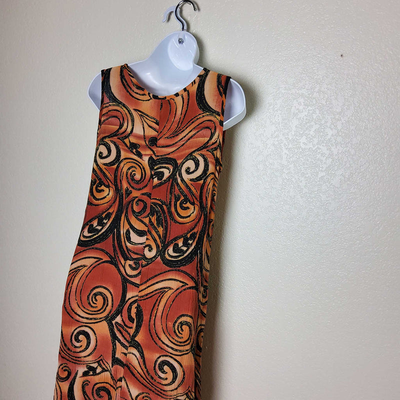 Gabrielle Burnt Orange Geometric Swirl Print Tank Sun Dress, Women's Size 6 - Trinity Thrift