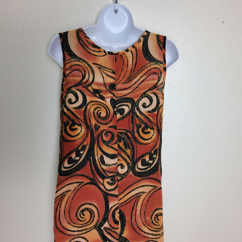 Gabrielle Burnt Orange Geometric Swirl Print Tank Sun Dress, Women's Size 6 - Trinity Thrift