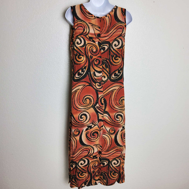 Gabrielle Burnt Orange Geometric Swirl Print Tank Sun Dress, Women's Size 6 - Trinity Thrift