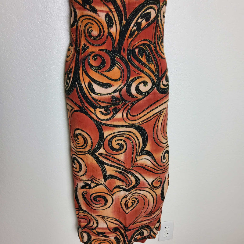 Gabrielle Burnt Orange Geometric Swirl Print Tank Sun Dress, Women's Size 6 - Trinity Thrift