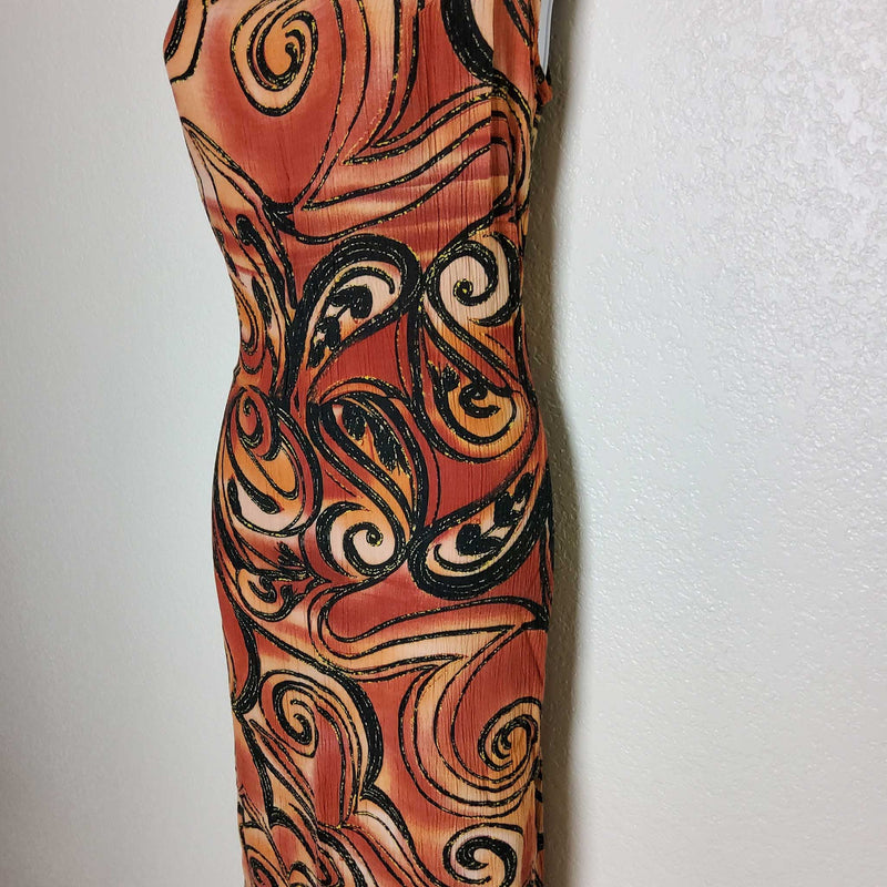 Gabrielle Burnt Orange Geometric Swirl Print Tank Sun Dress, Women's Size 6 - Trinity Thrift