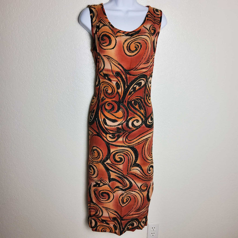 Gabrielle Burnt Orange Geometric Swirl Print Tank Sun Dress, Women's Size 6 - Trinity Thrift