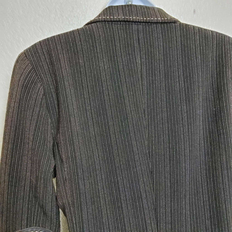 Gianni Bini Brown Pinstripe Blazer with Elbow Patches, Women's Size 8 - Trinity Thrift