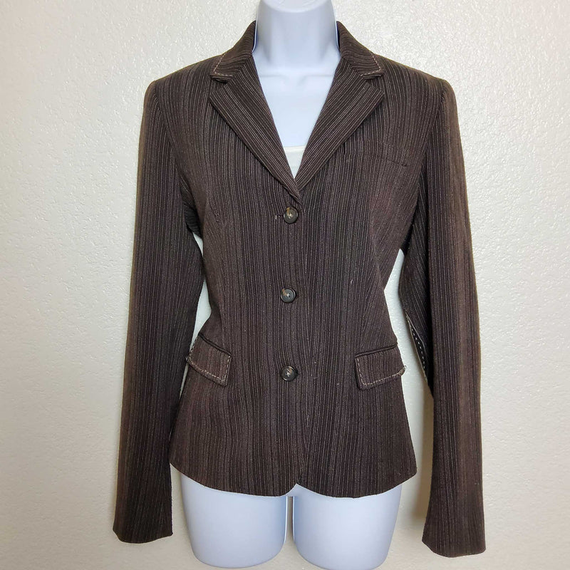 Gianni Bini Brown Pinstripe Blazer with Elbow Patches, Women's Size 8 - Trinity Thrift