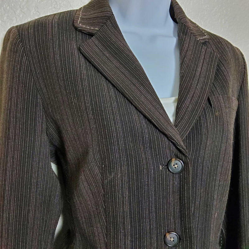 Gianni Bini Brown Pinstripe Blazer with Elbow Patches, Women's Size 8 - Trinity Thrift