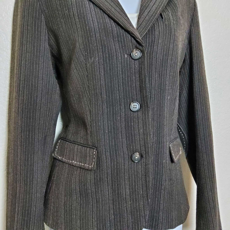 Gianni Bini Brown Pinstripe Blazer with Elbow Patches, Women's Size 8 - Trinity Thrift