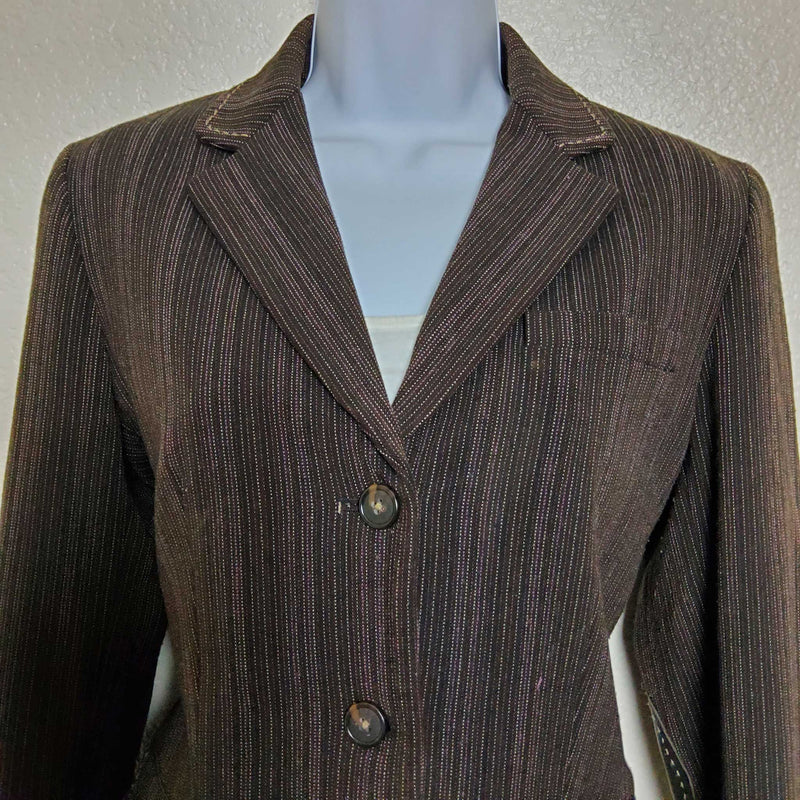 Gianni Bini Brown Pinstripe Blazer with Elbow Patches, Women's Size 8 - Trinity Thrift