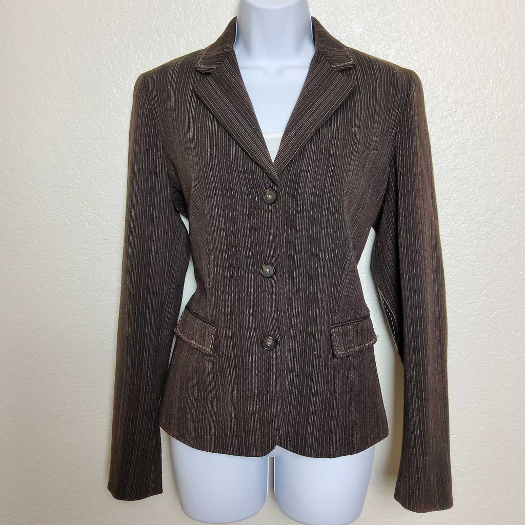 Gianni Bini Brown Pinstripe Blazer with Elbow Patches Women s