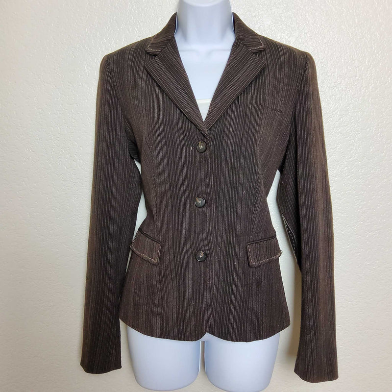 Gianni Bini Brown Pinstripe Blazer with Elbow Patches, Women's Size 8 - Trinity Thrift