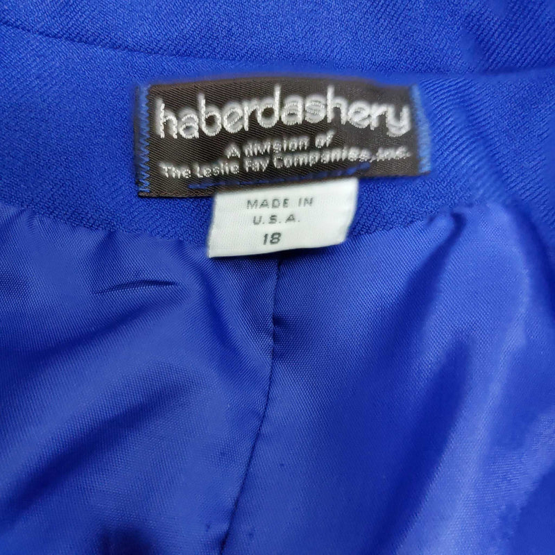 Haberdashery Blue 2-Piece Pants Suit with Lined Blazer, Women's Size 18