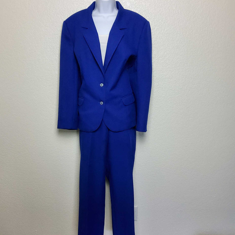 Haberdashery Blue 2-Piece Pants Suit with Lined Blazer, Women's Size 18