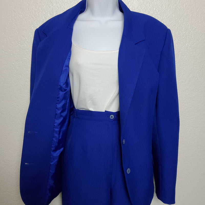 Haberdashery Blue 2-Piece Pants Suit with Lined Blazer, Women's Size 18