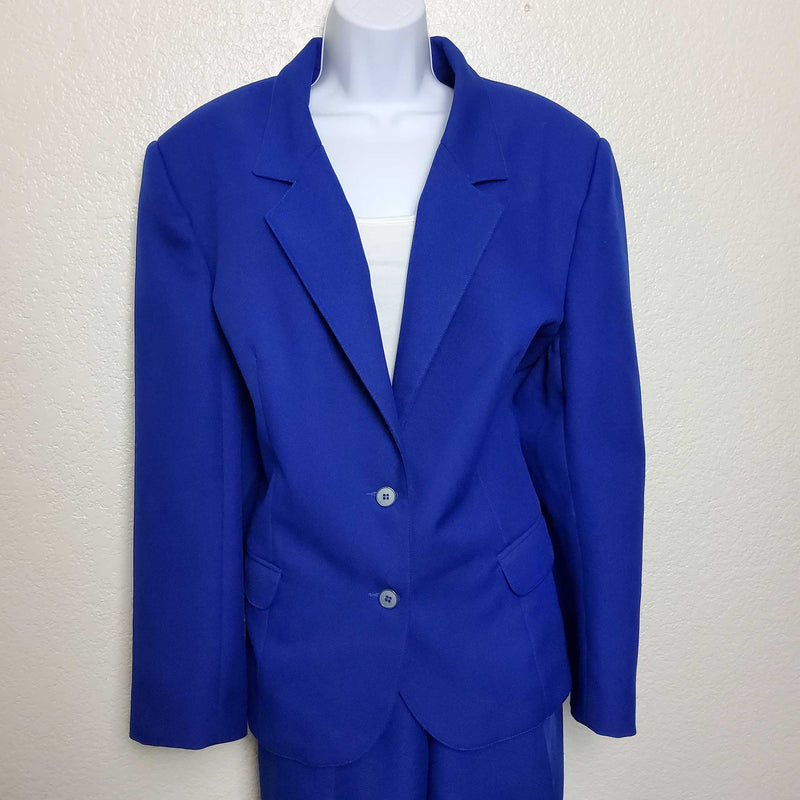 Haberdashery Blue 2-Piece Pants Suit with Lined Blazer, Women's Size 18