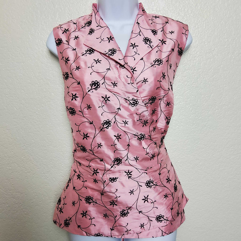 Harold's Pink Floral Embroidered Wrap Tank Top - Trinity Thrift