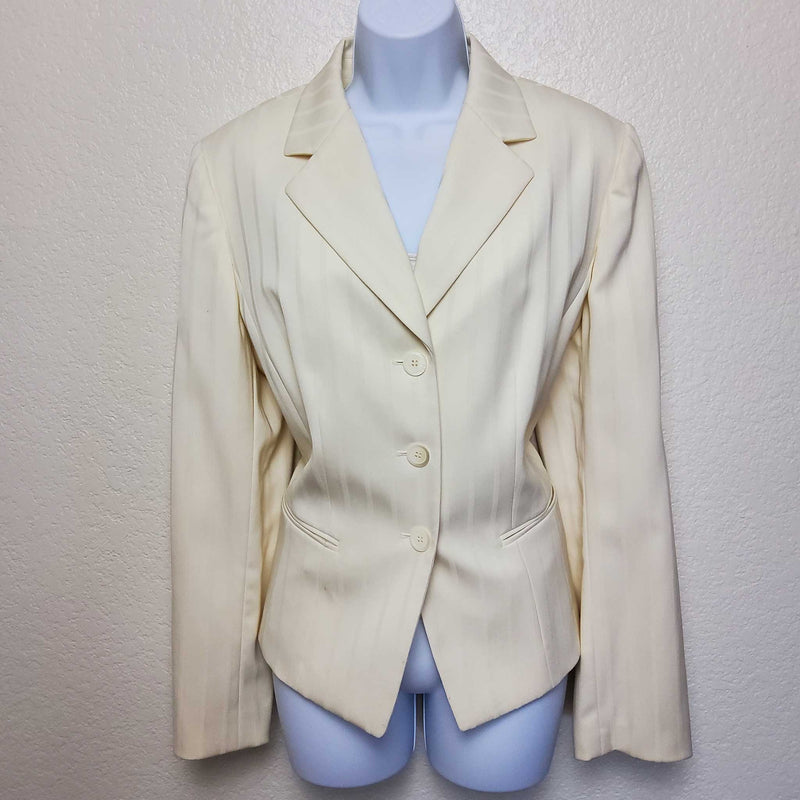 Isabella DeMarco Cream Pinstripe Blazer with Pockets, Women's Size 12 - Trinity Thrift