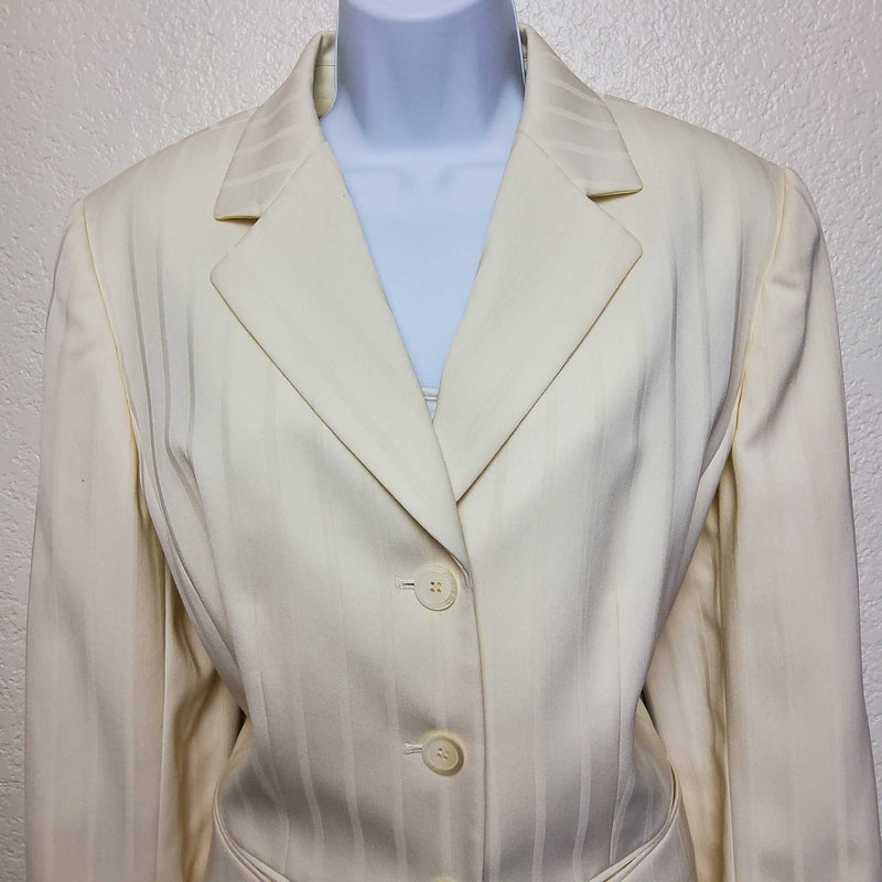 Isabella DeMarco Cream Pinstripe Blazer with Pockets, Women's Size 12 - Trinity Thrift