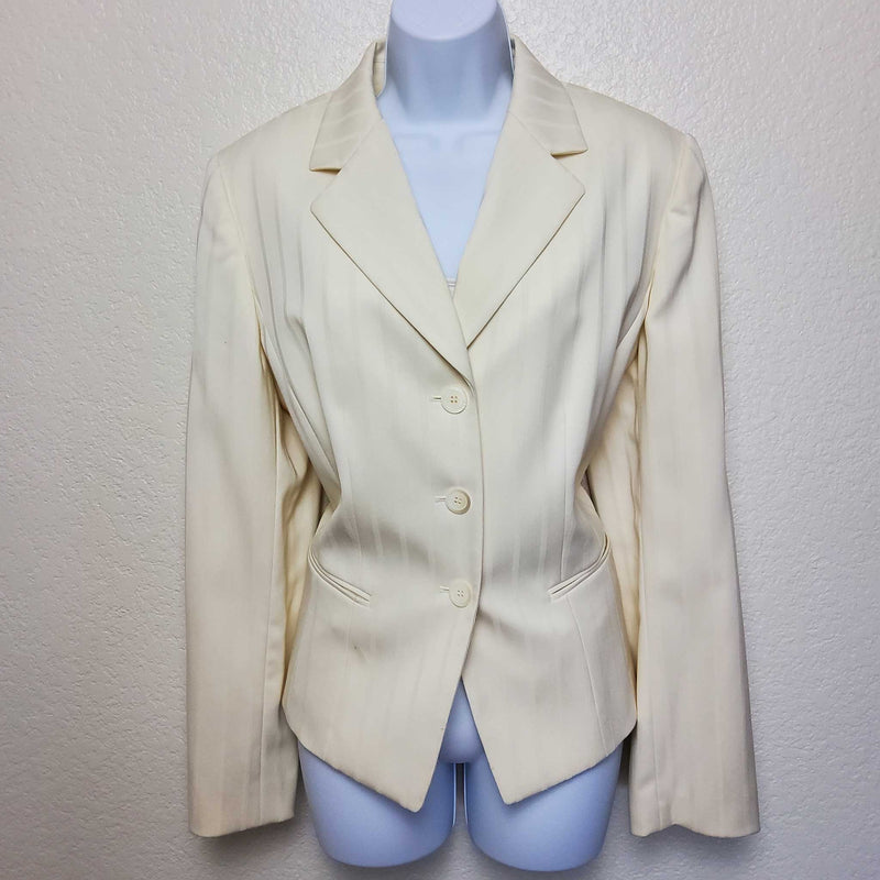 Isabella DeMarco Cream Pinstripe Blazer with Pockets, Women's Size 12 - Trinity Thrift