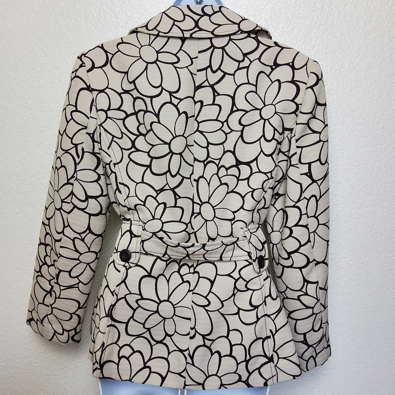 Isabella Suits Cream Blazer with Brown Floral Pattern, Women's Size 8 - Trinity Thrift