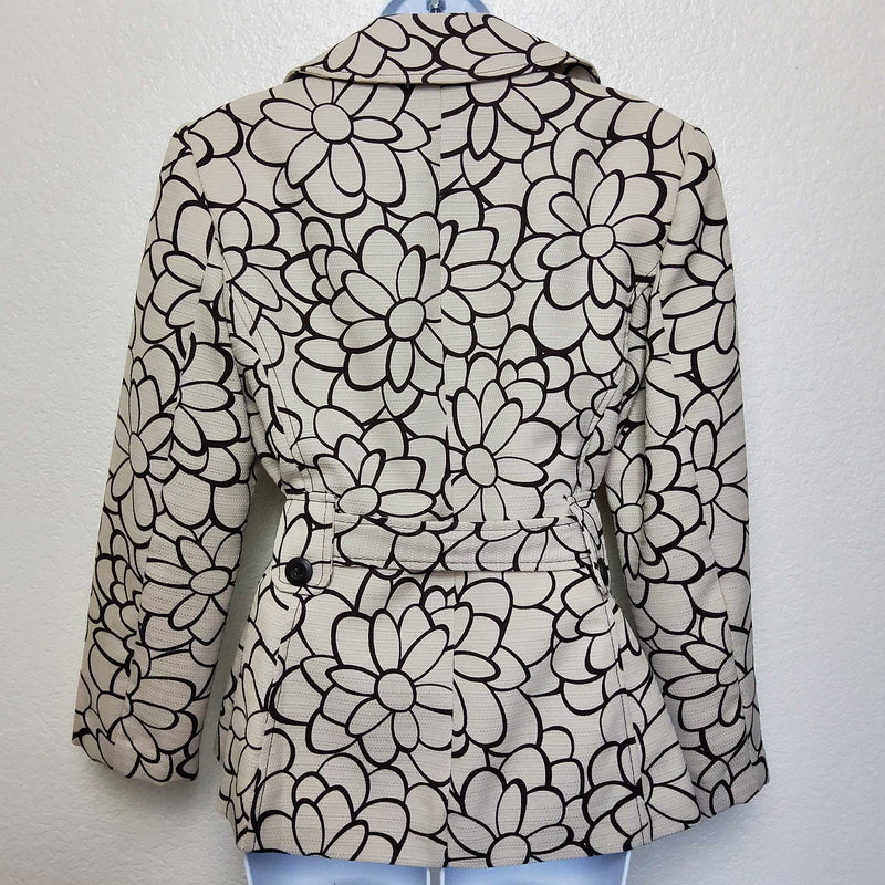 Isabella Suits Cream Blazer with Brown Floral Pattern, Women's Size 8 - Trinity Thrift