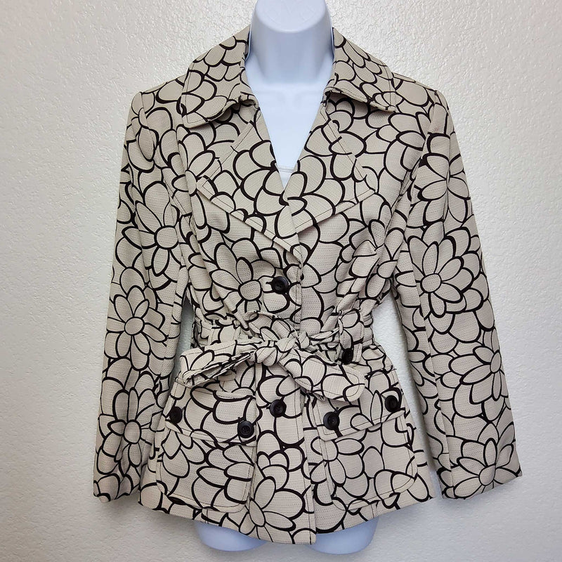 Isabella Suits Cream Blazer with Brown Floral Pattern, Women's Size 8 - Trinity Thrift