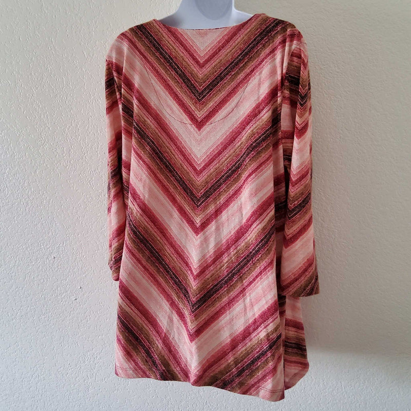 JM Collection Pink and Maroon Striped Blouse with Metallic Threading, Women's Large - Trinity Thrift