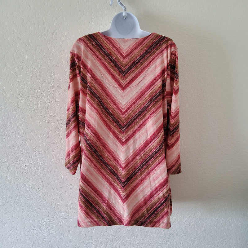 JM Collection Pink and Maroon Striped Blouse with Metallic Threading, Women's Large - Trinity Thrift