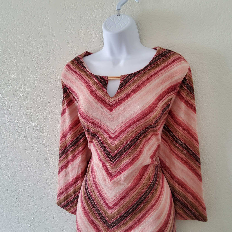 JM Collection Pink and Maroon Striped Blouse with Metallic Threading, Women's Large - Trinity Thrift