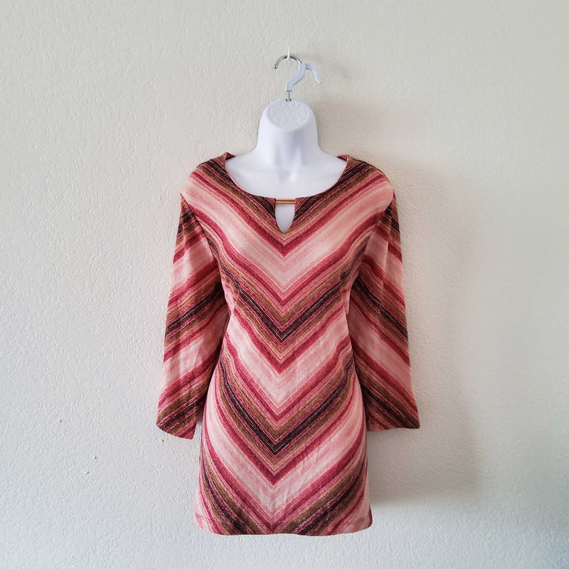 JM Collection Pink and Maroon Striped Blouse with Metallic Threading, Women's Large - Trinity Thrift