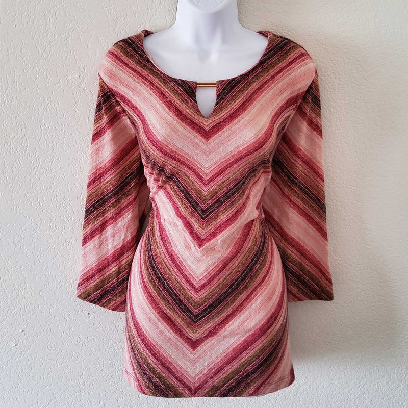 JM Collection Pink and Maroon Striped Blouse with Metallic Threading, Women's Large - Trinity Thrift