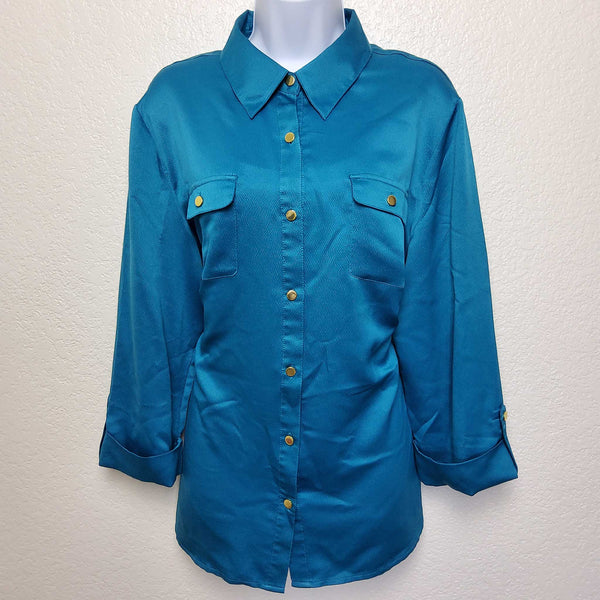 JM Collection Turquoise Button-up Blouse, Women's Size 16 - Trinity Thrift