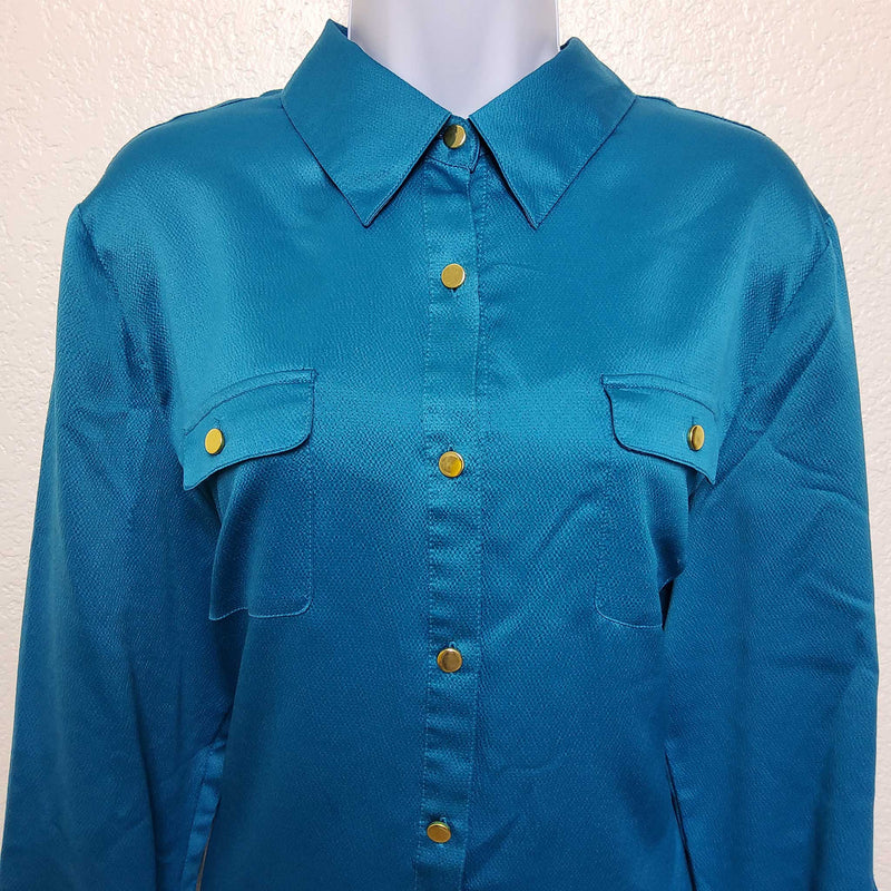 JM Collection Turquoise Button-up Blouse, Women's Size 16 - Trinity Thrift