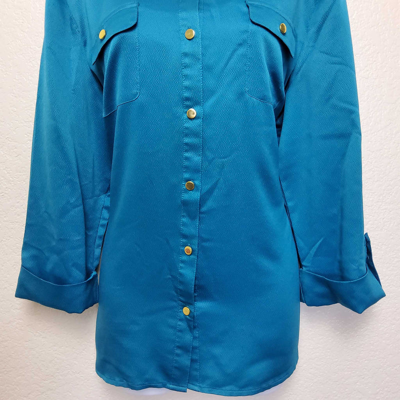 JM Collection Turquoise Button-up Blouse, Women's Size 16 - Trinity Thrift