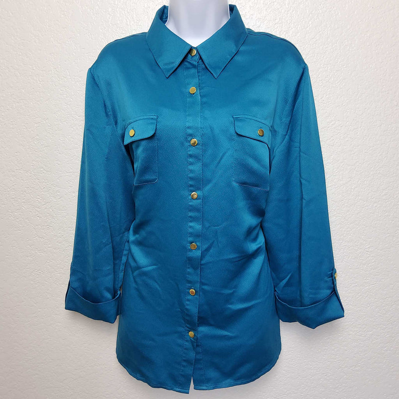 JM Collection Turquoise Button-up Blouse, Women's Size 16 - Trinity Thrift